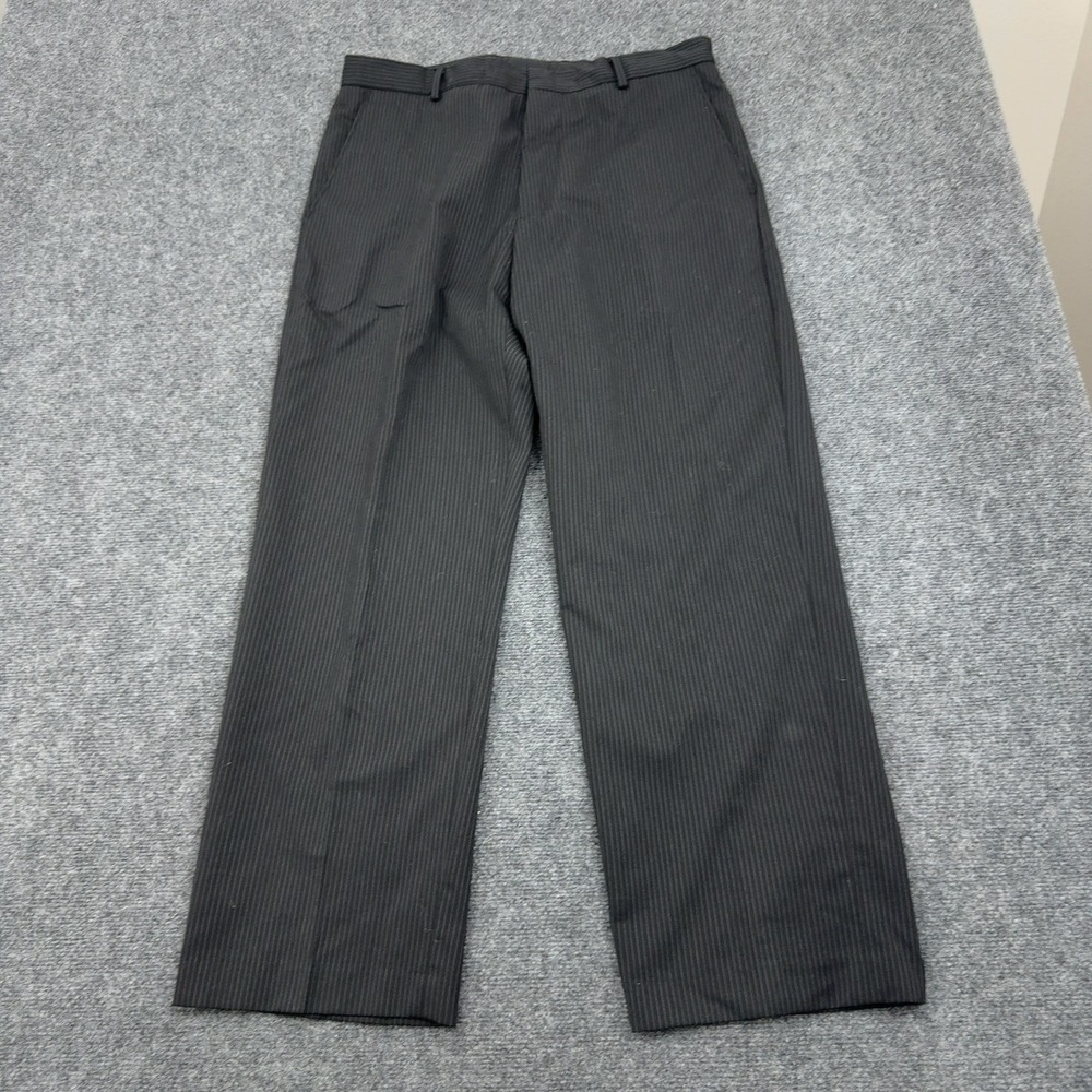 Banana Republic Dress Pants Mens 35/30 Black Wool Blend Pinstripe Flat Front